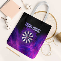 Dartboard and Darts Tote Bag with Purple Smoke Background and Custom Team Name - Wonder Print Shop