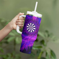Dartboard and Darts Tumbler With Handle with Purple Smoke Background and Custom Team Name - Wonder Print Shop