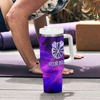 Dartboard and Darts Tumbler With Handle with Purple Smoke Background and Custom Team Name - Wonder Print Shop