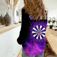 Dartboard and Darts Women Casual Shirt with Purple Smoke Background and Custom Team Name - Wonder Print Shop