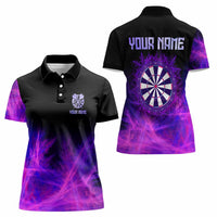 Dartboard and Darts Women Polo Shirt with Purple Smoke Background and Custom Team Name - Wonder Print Shop