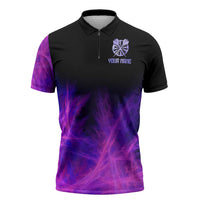 Dartboard and Darts Zipper Polo Shirt with Purple Smoke Background and Custom Team Name - Wonder Print Shop
