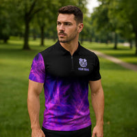 Dartboard and Darts Zipper Polo Shirt with Purple Smoke Background and Custom Team Name - Wonder Print Shop
