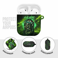 Grim Reaper and Dartboard Darts AirPods Case with Green Lightning Background and Custom Team Name - Wonder Print Shop