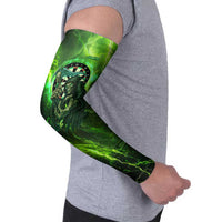 Grim Reaper and Dartboard Darts Arm Sleeves with Green Lightning Background and Custom Team Name - Wonder Print Shop