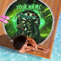 Grim Reaper and Dartboard Darts Beach Blanket with Green Lightning Background and Custom Team Name - Wonder Print Shop