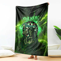 Grim Reaper and Dartboard Darts Blanket with Green Lightning Background and Custom Team Name - Wonder Print Shop