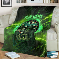 Grim Reaper and Dartboard Darts Blanket with Green Lightning Background and Custom Team Name - Wonder Print Shop