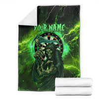 Grim Reaper and Dartboard Darts Blanket with Green Lightning Background and Custom Team Name - Wonder Print Shop