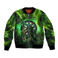 Grim Reaper and Dartboard Darts Bomber Jacket with Green Lightning Background and Custom Team Name - Wonder Print Shop