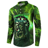 Grim Reaper and Dartboard Darts Button Sweatshirt with Green Lightning Background and Custom Team Name - Wonder Print Shop