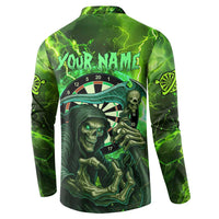 Grim Reaper and Dartboard Darts Button Sweatshirt with Green Lightning Background and Custom Team Name - Wonder Print Shop