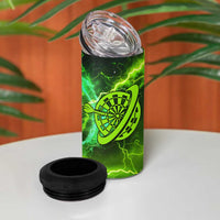 Grim Reaper and Dartboard Darts 4 in 1 Can Cooler Tumbler with Green Lightning Background and Custom Team Name - Wonder Print Shop