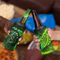 Grim Reaper and Dartboard Darts 4 in 1 Can Cooler Tumbler with Green Lightning Background and Custom Team Name - Wonder Print Shop
