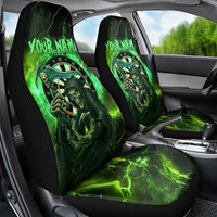 Grim Reaper and Dartboard Darts Car Seat Cover with Green Lightning Background and Custom Team Name - Wonder Print Shop