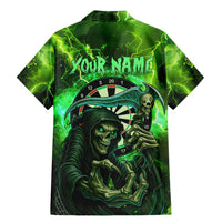 Grim Reaper and Dartboard Darts Family Matching Mermaid Dress and Hawaiian Shirt with Green Lightning Background and Custom Team Name - Wonder Print Shop