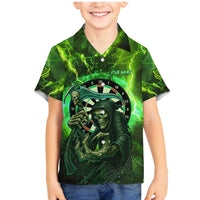 Grim Reaper and Dartboard Darts Family Matching Mermaid Dress and Hawaiian Shirt with Green Lightning Background and Custom Team Name - Wonder Print Shop