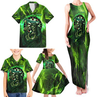 Grim Reaper and Dartboard Darts Family Matching Tank Maxi Dress and Hawaiian Shirt with Green Lightning Background and Custom Team Name - Wonder Print Shop
