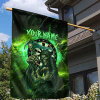 Grim Reaper and Dartboard Darts Garden Flag with Green Lightning Background and Custom Team Name - Wonder Print Shop