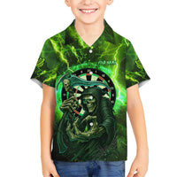 Grim Reaper and Dartboard Darts Hawaiian Shirt with Green Lightning Background and Custom Team Name - Wonder Print Shop