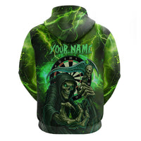 Grim Reaper and Dartboard Darts Hoodie with Green Lightning Background and Custom Team Name - Wonder Print Shop