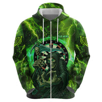 Grim Reaper and Dartboard Darts Hoodie with Green Lightning Background and Custom Team Name - Wonder Print Shop