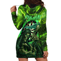 Grim Reaper and Dartboard Darts Hoodie Dress with Green Lightning Background and Custom Team Name - Wonder Print Shop
