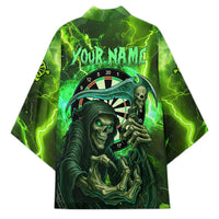 Grim Reaper and Dartboard Darts Kimono with Green Lightning Background and Custom Team Name - Wonder Print Shop