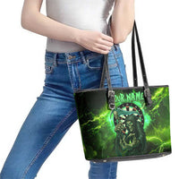 Grim Reaper and Dartboard Darts Leather Tote Bag with Green Lightning Background and Custom Team Name - Wonder Print Shop