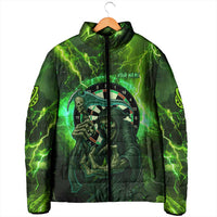 Grim Reaper and Dartboard Darts Padded Jacket with Green Lightning Background and Custom Team Name - Wonder Print Shop