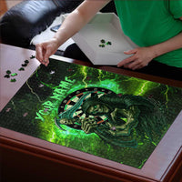 Grim Reaper and Dartboard Darts Puzzle with Green Lightning Background and Custom Team Name - Wonder Print Shop