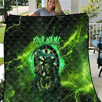 Grim Reaper and Dartboard Darts Quilt with Green Lightning Background and Custom Team Name - Wonder Print Shop