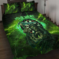 Grim Reaper and Dartboard Darts Quilt Bed Set with Green Lightning Background and Custom Team Name - Wonder Print Shop