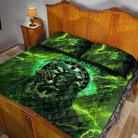 Grim Reaper and Dartboard Darts Quilt Bed Set with Green Lightning Background and Custom Team Name - Wonder Print Shop