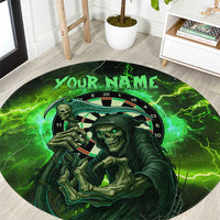Grim Reaper and Dartboard Darts Round Carpet with Green Lightning Background and Custom Team Name - Wonder Print Shop