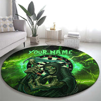 Grim Reaper and Dartboard Darts Round Carpet with Green Lightning Background and Custom Team Name - Wonder Print Shop