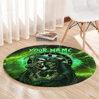 Grim Reaper and Dartboard Darts Round Carpet with Green Lightning Background and Custom Team Name - Wonder Print Shop