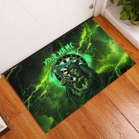 Grim Reaper and Dartboard Darts Rubber Doormat with Green Lightning Background and Custom Team Name - Wonder Print Shop