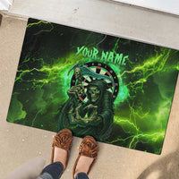 Grim Reaper and Dartboard Darts Rubber Doormat with Green Lightning Background and Custom Team Name - Wonder Print Shop
