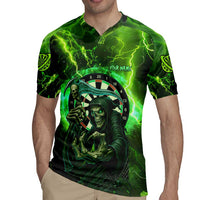 Grim Reaper and Dartboard Darts Rugby Jersey with Green Lightning Background and Custom Team Name - Wonder Print Shop
