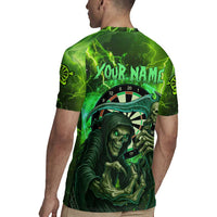 Grim Reaper and Dartboard Darts Rugby Jersey with Green Lightning Background and Custom Team Name - Wonder Print Shop