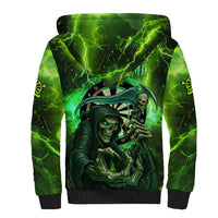 Grim Reaper and Dartboard Darts Sherpa Hoodie with Green Lightning Background and Custom Team Name - Wonder Print Shop
