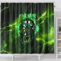 Grim Reaper and Dartboard Darts Shower Curtain with Green Lightning Background and Custom Team Name - Wonder Print Shop
