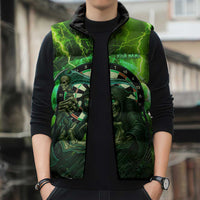 Grim Reaper and Dartboard Darts Sleeveless Puffer Jacket with Green Lightning Background and Custom Team Name - Wonder Print Shop