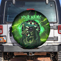 Grim Reaper and Dartboard Darts Spare Tire Cover with Green Lightning Background and Custom Team Name - Wonder Print Shop