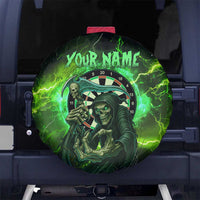 Grim Reaper and Dartboard Darts Spare Tire Cover with Green Lightning Background and Custom Team Name - Wonder Print Shop
