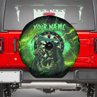 Grim Reaper and Dartboard Darts Spare Tire Cover with Green Lightning Background and Custom Team Name - Wonder Print Shop