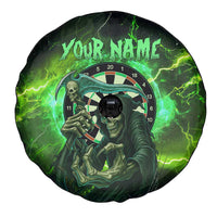 Grim Reaper and Dartboard Darts Spare Tire Cover with Green Lightning Background and Custom Team Name - Wonder Print Shop