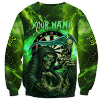 Grim Reaper and Dartboard Darts Sweatshirt with Green Lightning Background and Custom Team Name - Wonder Print Shop