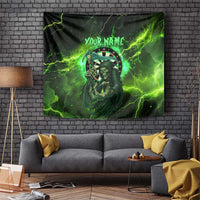 Grim Reaper and Dartboard Darts Tapestry with Green Lightning Background and Custom Team Name - Wonder Print Shop